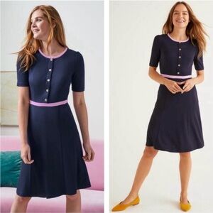 Boden Navy Dress with Pink Trim